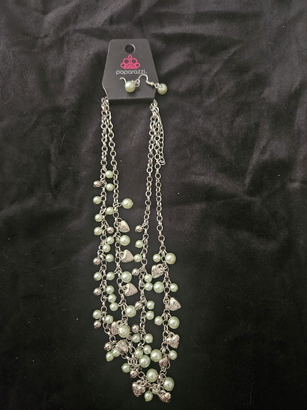 paparazzi Silver-Tone Multi-Strand Necklace with Sage Green Pearls